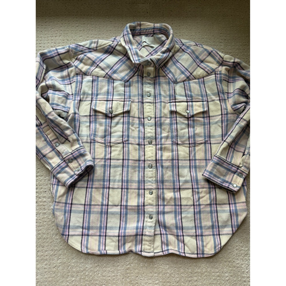 J.Crew Western Flannel Shacket M Plaid Snap 100% Cotton Heritage Rustic